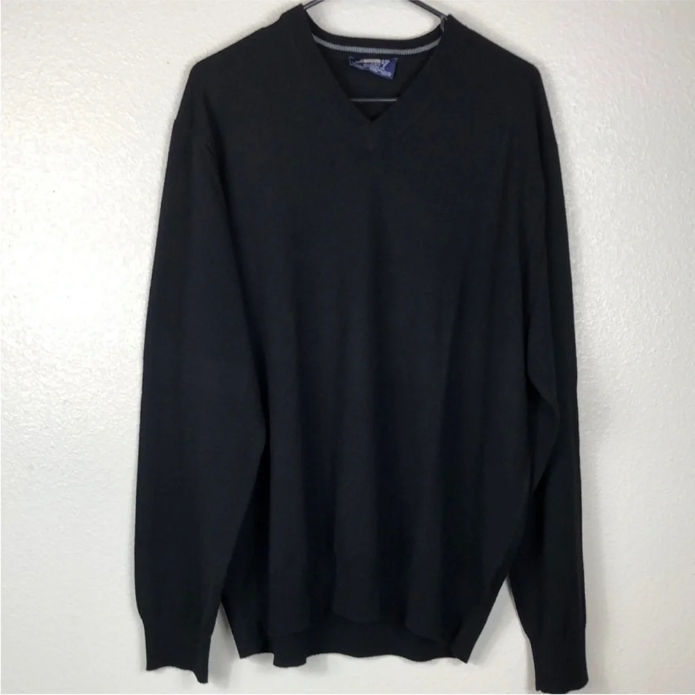 Jermey Argyle NYC Merino Wool Sweater Black V-Neck Long Sleeve Men’s Size XXL